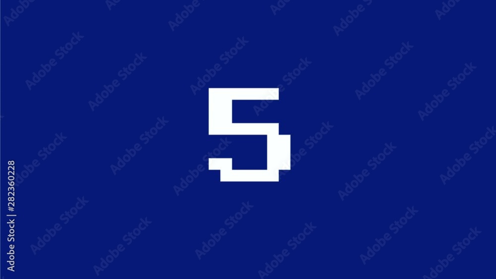 Poster 2d animation motion graphics showing a retro video game countdown from ten to one on blue screen wit