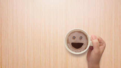 smile coffee on wood table