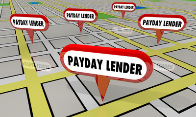 Payday Lender Predatory Loan Check Cashing Map Locations 3d Illustration