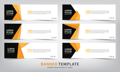 set of six abstract orange web banner templates, vector illustration