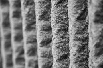 Dirty and dusty used house air filter close-up     