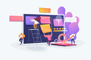 Workflow organization. Office work and time management. Kanban board, teamwork communication process, agile project management concept. Vector isolated concept creative illustration