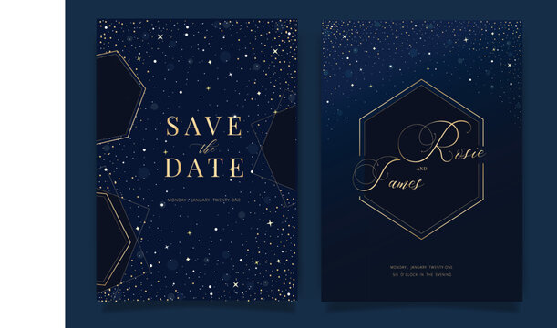 Wedding Invitation, universe invite thank you, rsvp modern card Design in little star light in the sky, space Vector elegant rustic template