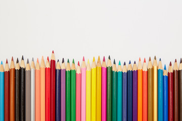Color pencils on white background