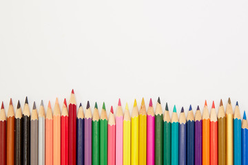 Color pencils on white background