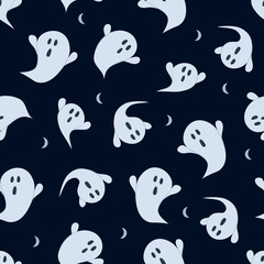 Halloween ghost seamless pattern on black background. Cute halloween ghost pattern background. Halloween theme design vector illustration