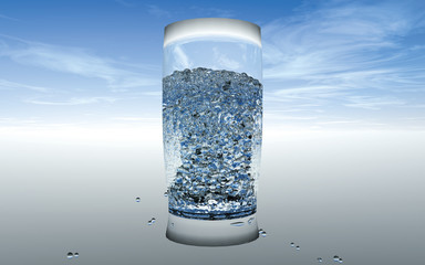 Glass with particle of the water made in 3D Render