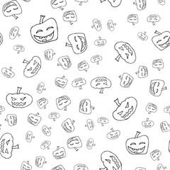 Sketch Halloween pumpkin seamless outline. Halloween pumpkin seamless outline in a hand-drawn style. October harvest background. Vector freehand set. Vector