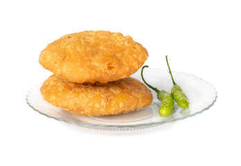 Indian Popular Spicy Snack Kachori Also Know as Kachodi, Katchuri And Fried Dumpling on White Background