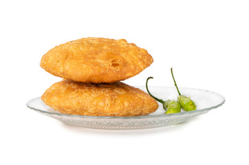 Indian Popular Spicy Snack Kachori Also Know as Kachodi, Katchuri And Fried Dumpling on White Background