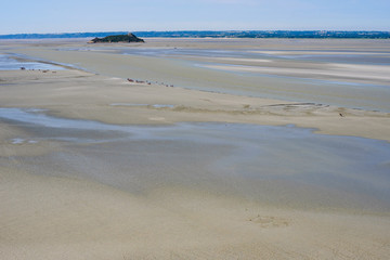 View of the surrounding landscape from the Medieval Abbey of Mont Saint Michel. Normandy. France