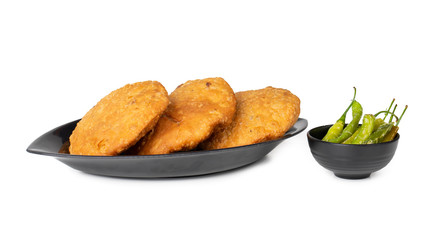 Indian Popular Spicy Snack Kachori Also Know as Kachodi, Katchuri And Fried Dumpling on White Background
