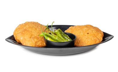 Indian Popular Spicy Snack Kachori Also Know as Kachodi, Katchuri And Fried Dumpling on White Background