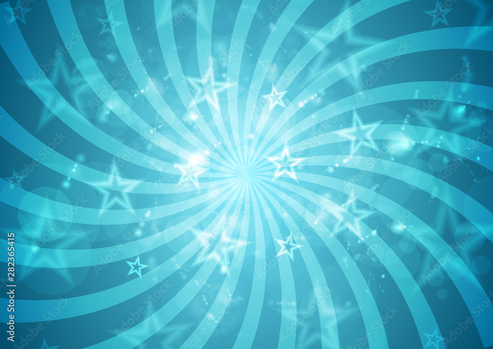 Wall mural abstract bright blue graphic design with beams and stars. retro 80s pattern background. vector spark