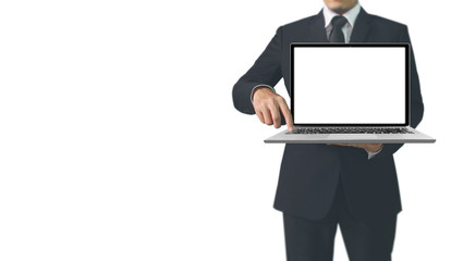 Man using his laptop in a hand