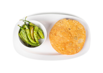 Indian Popular Spicy Snack Kachori Also Know as Kachodi, Katchuri And Fried Dumpling on White Background