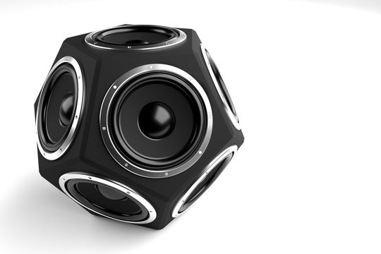 The concept of a subwoofer in the form of a dodecahedron. 3d rendering.