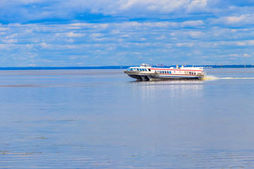 Hydrofoil boat sailing on the Gulf of Finland near St. Petersburg, Russia