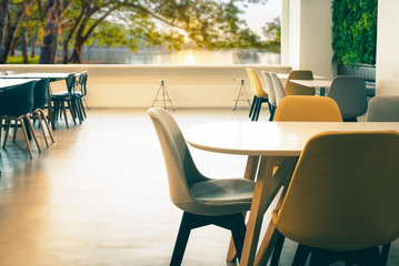 cozy and minimal coworking space with a greenery view for relaxing.