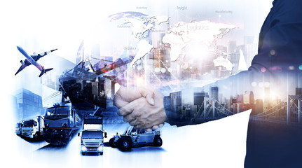 Business people shaking hands, success business of Logistics Industrial Container Cargo freight...