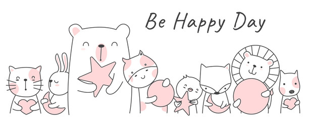 Cute baby animal cartoon hand drawn style,for printing,card, t shirt,banner,product.vector illustration