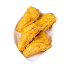 Indian Fried Snack Bread Pakora. It is also known as bread bhaji. A common street food, it is made from bread slices, gram flour, and spices among other ingredients