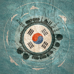 Circle with energy relative silhouettes. Objects located around circle. Flag of the South Korea in the center of circle. Modern brochure, report or leaflet design template.