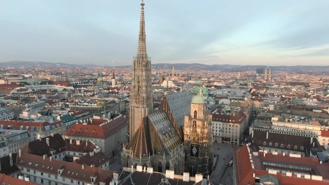 Aerial: Moving Toward and Over St. Stephen's Cathedral in Vienna, Austria