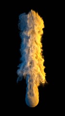 Colored blue and yellow smoke from a round object on a black isolated background. 3d rendering.