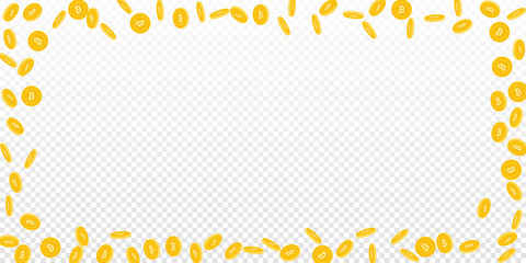 Bitcoin, internet currency coins falling. Scattere