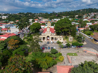 Beautiful aerial view of the church and park of Escazu