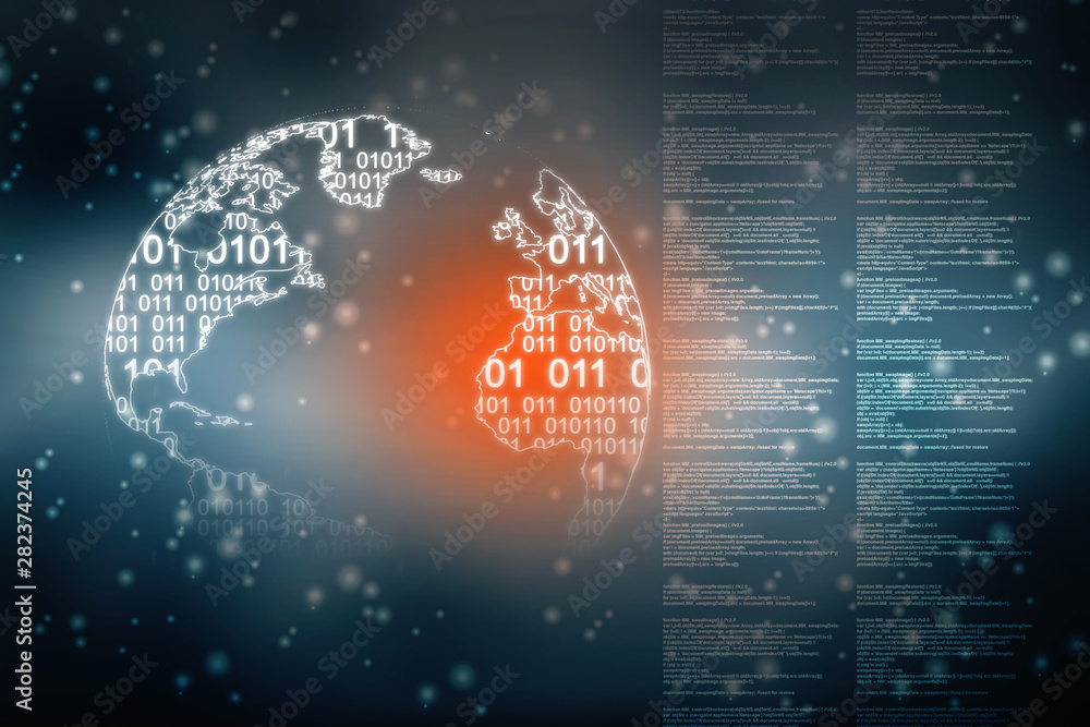 Poster 2d illustration abstract digital binary data on computer screen