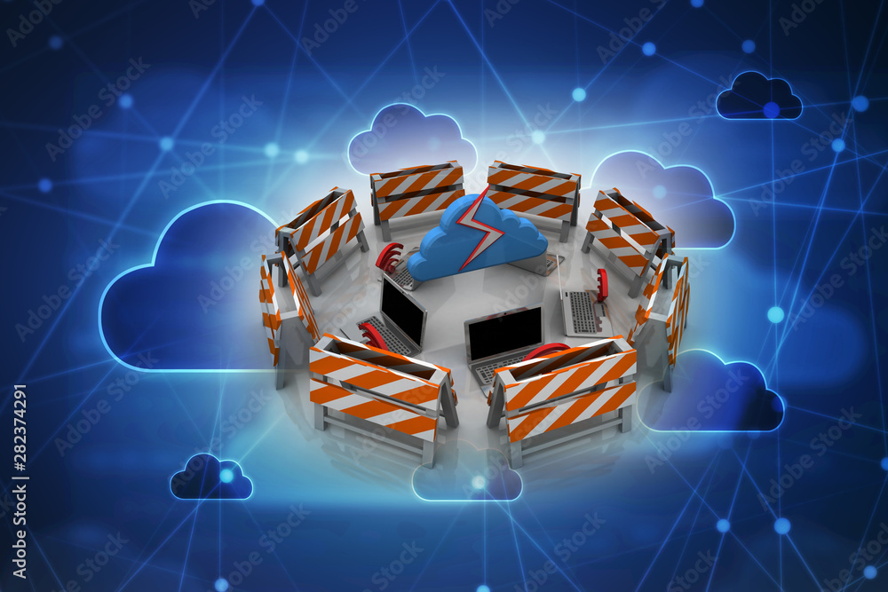 Poster 3d rendering Computer network with wifi