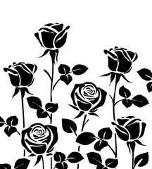 Background with roses. Decorative flowers silhouette. Vector illustration.