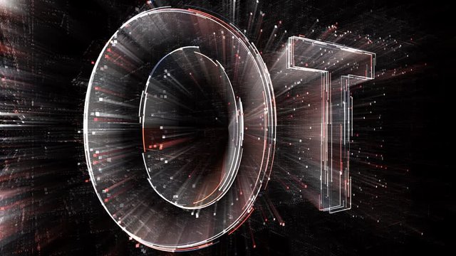 4k IOT Internet of Things word company brand logo tag cloud;binary computer code.The Matrix binary text design animation;changing from zero to one digits;abstract tech background.