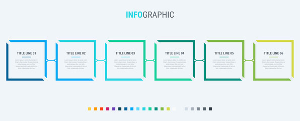 Abstract business square infographic template with 6 options. Colorful diagram, timeline and schedule isolated on light background.
