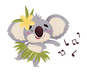 Cartoon cute humanized koala dancing. Vector illustration on white background. © Happypictures