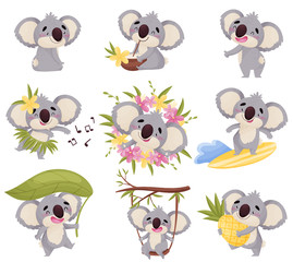 Cartoon koala in different situations. Vector illustration on white background. © Happypictures