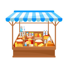 Obraz premium Market pavilion for the sale of dairy products. Vector illustration on white background.
