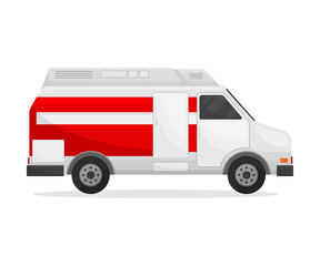 Naklejka premium Medical white minibus with a red body. Vector illustration on white background.
