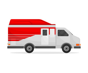 Medical white van with a red top. Vector illustration on white background.