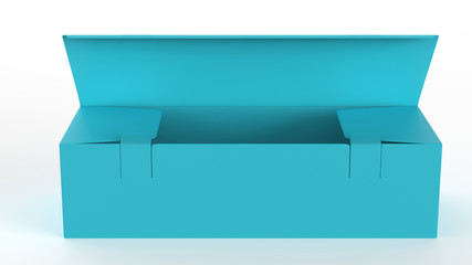 Tea packaging Blank paper box, cardboard container full of rectangular tea bags. Food product advertising mock up template. 3d illustration