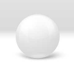 Vector 3D realistic white marble ball, on white and grey background.