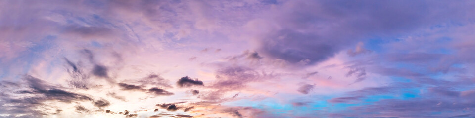 Dramatic panorama sky with cloud on sunrise and sunset time. Panoramic image.