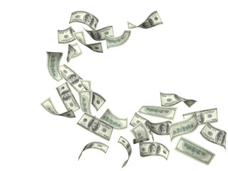 Flying banknotes of dollars