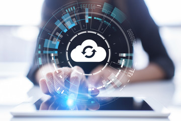 Cloud technology computing and data storage concept on virtual screen.