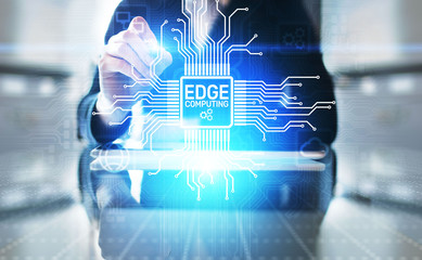 Edge computing modern IT technology on virtual screen concept.
