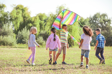 Group of happy children with kite in park