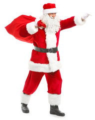 Portrait of Santa Claus with bag on white background
