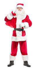 Portrait of Santa Claus with bag on white background